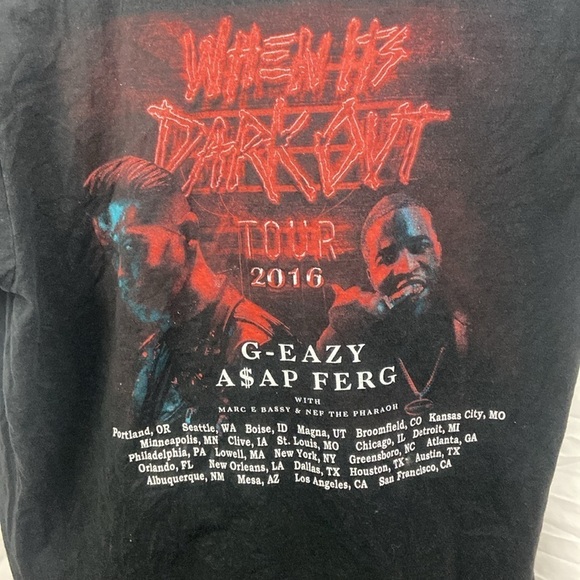 G-eazy -  Men's When Its Dark Out World Tour Tee 2016 Concert A$SP Ferg - Picture 8 of 8